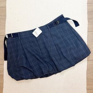 FREE PEOPLE navy blue plaid Saturn bubble mini skirt NEW SIZE 8